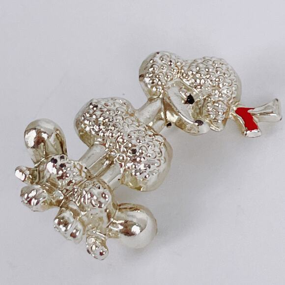 Vintage 1950s Poodle Novelty Brooch Silver Tone Enamel Mid Century Pin - Picture 5 of 10